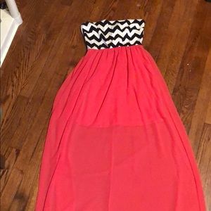 Pink maxi with black and white patterned top